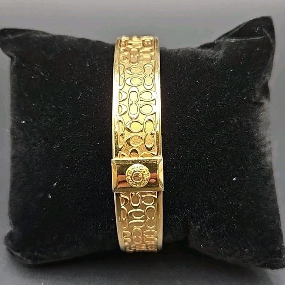 Coach Gold Cuff Bangle 1/2 inch Signature Kissing C Bracelet